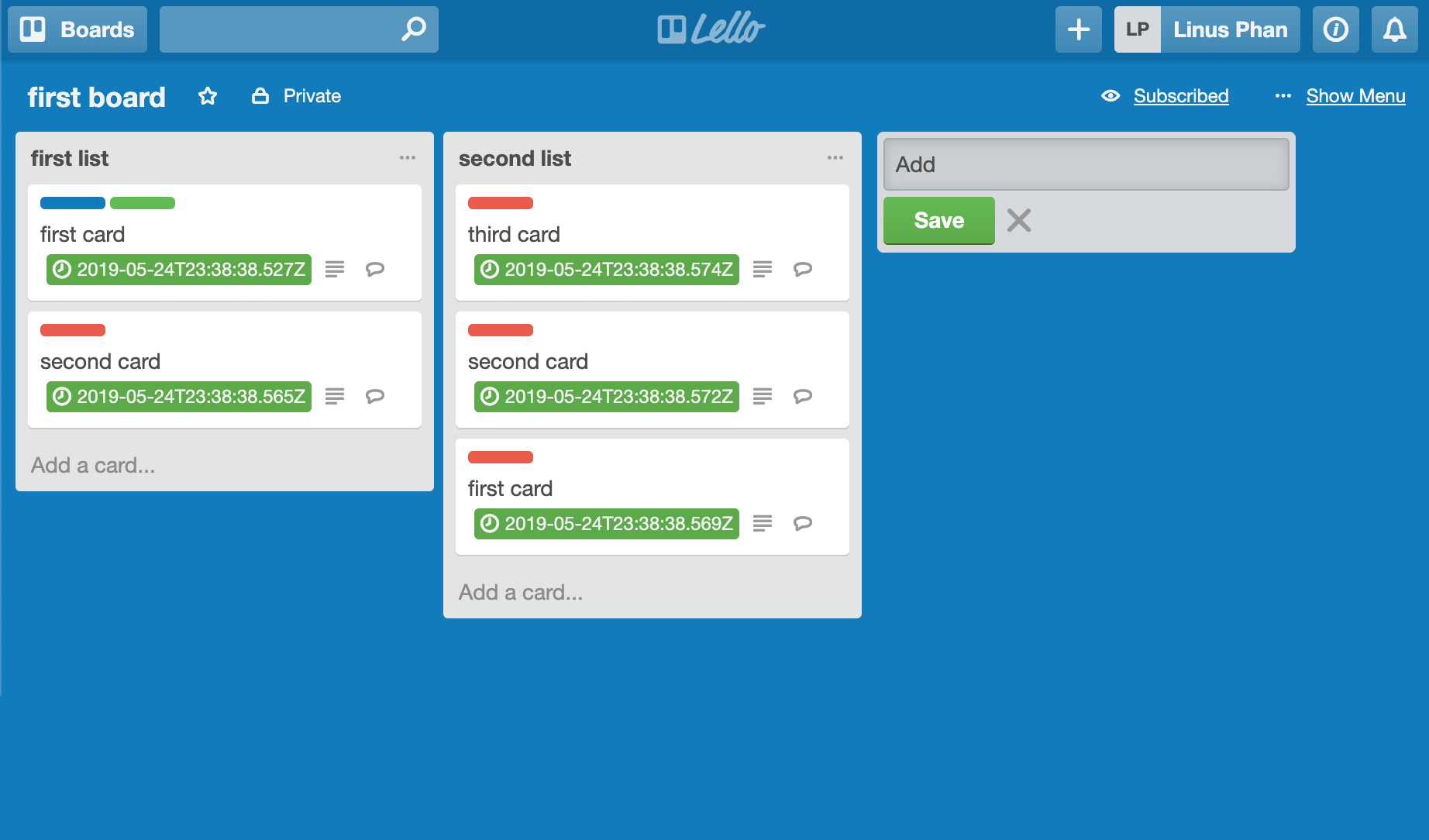 Screenshot of Lello application